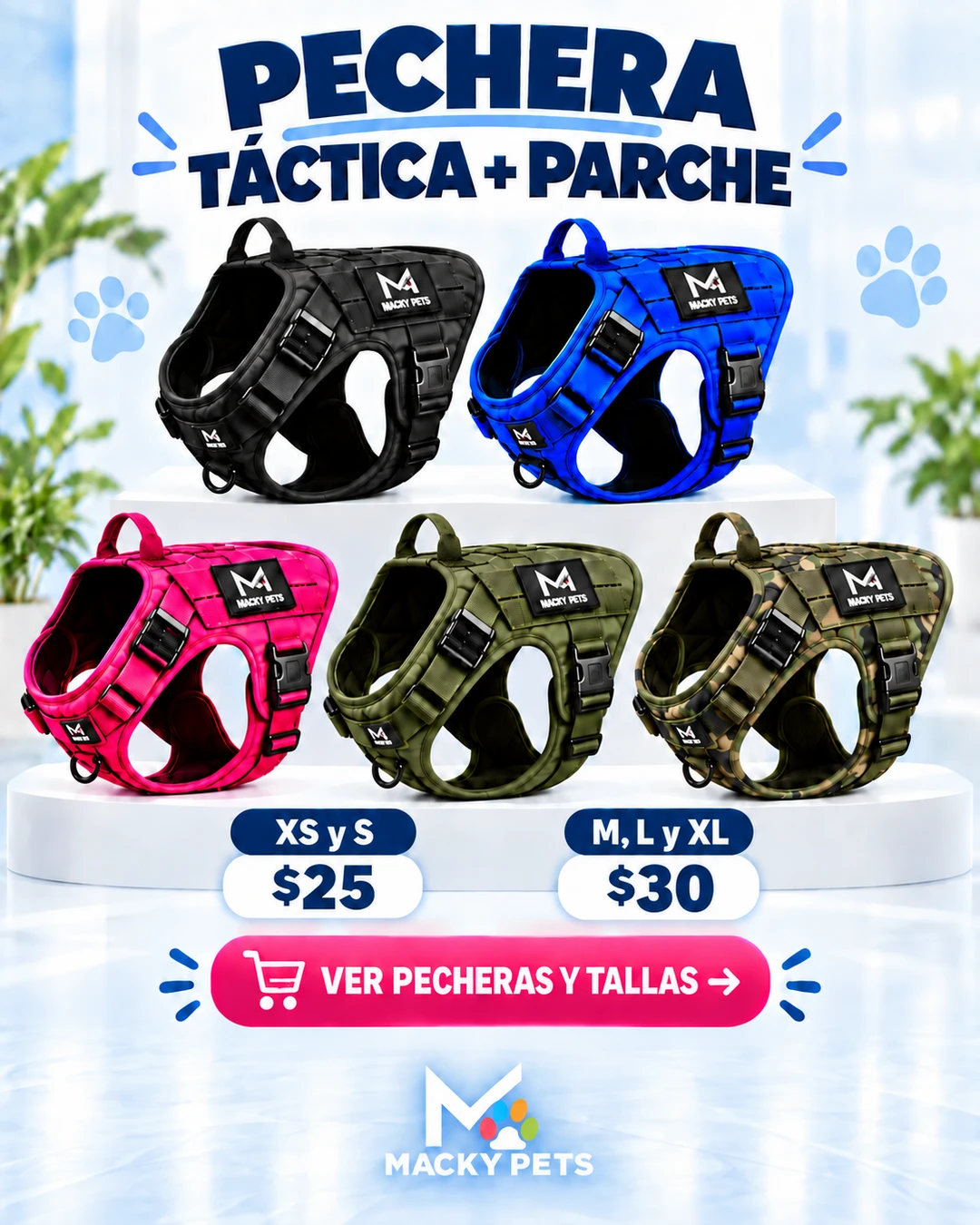 Pechera Táctica Mackypets con parche: todas las tallas $30